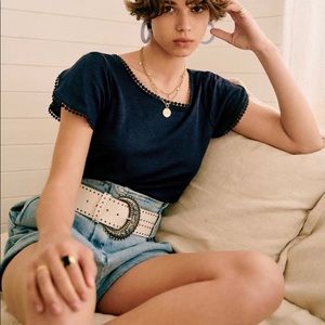 NWT Sezane Agatha Linen Tee XS